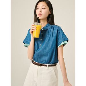[빈폴레이디스] 데님 캡 슬리브 셔츠  블루 (BF5465C02P)