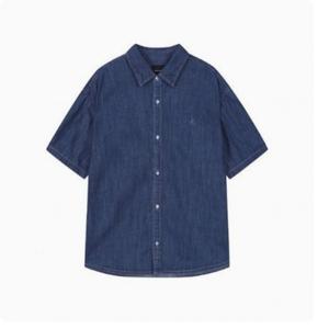 [버커루] 버커루 루즈핏 가슴자수 데님 반팔 셔츠(B252Z0010P)