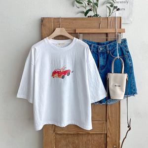 샵앤) 국산 여성 드라이빙 래빗 면100 반팔 티셔츠 FJ-WSH-4370-화이트