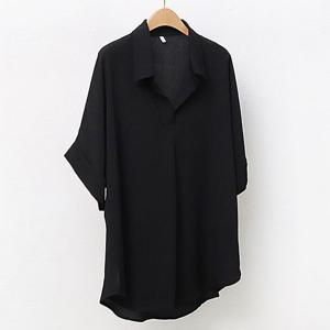 [아이우먼]빅사이즈블랙블라우스 5181L505 아이덴티반오픈블라우스 WW