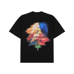 우영미 스웨잉 플라워 백로고 티셔츠 블랙   24FW W243TS06715B
