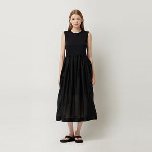 [시슬리] [Online Exclusive] 셔링 포켓 슬리브리스 원피스_SAOPE2541BK