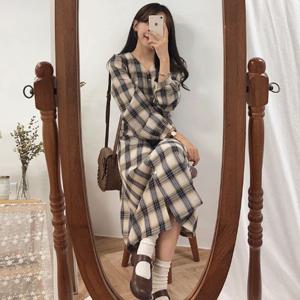 여친룩 셔츠원피스 체크 남방 롱원피스 데일리