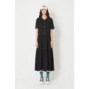 [럭키슈에뜨]셔링 반소매 롱 원피스 LQDAM23500BKX