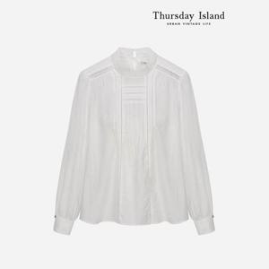 [Thursday Island] 하이넥 레이스 핀턱 블록 블라우스(T236MBL137W)