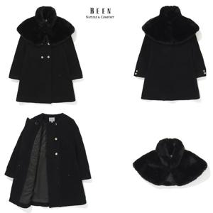 [빈]BZ64CT01BK 블랙 퍼 케이프 울 코트