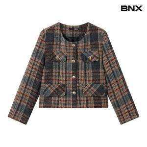 [BNX]트위드 금장 버튼 체크 긴팔 자켓 (BX3JK015L0)
