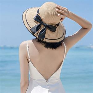 더운 여름 큰리본 넓은 챙 포인트 밀짚 비치캡 밀짚모자