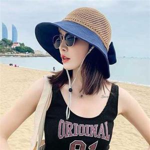 캐주얼 콥비배색 왕골 버킷햇 여행 여름 벙거지모자 여자베레모