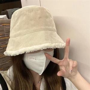 벙거지 여자 코듀로이 버킷햇 방한용 겨울철 골덴 햇빛가리개모자
