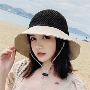 벙거지모자 러블리 리본 비치모자 콤비배색 왕골 벙거지 버킷햇