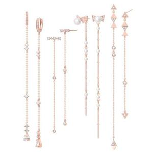 14K Gold-pin 로즈골드 롱 드롭 큐빅 진주 귀걸이