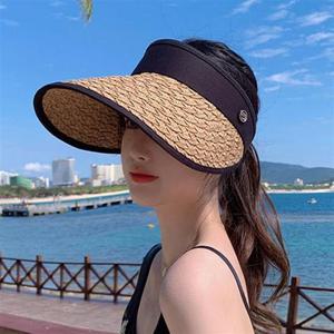 로모주 돌돌이 밀짚 선캡 여성 UV 자외선 차단 모자 단체 썬캡 KN-04007 썬캡