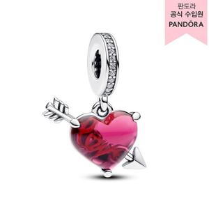 [판도라(주얼리)][백화점 보증서 제공]레드 하트 & 에로우 무라노 글래스 댕글 참_793085C01