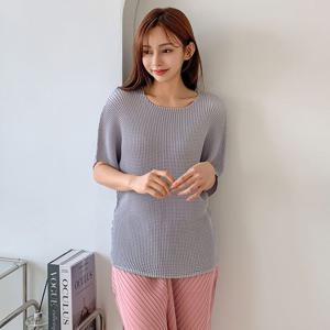 샵앤) 샤틴 라운드 가오리핏 플리츠 반팔 BLE-WSH-3591-베이지