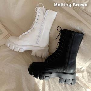 [멜팅브라운] 여성 데일리 레이스업 미들굽 워커 부츠