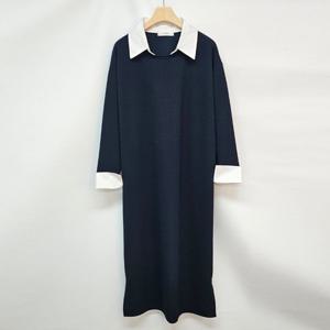 샵앤) 국산 배색 셔츠카라 오버핏 임부 롱원피스 LL-WDR-4847-네이비