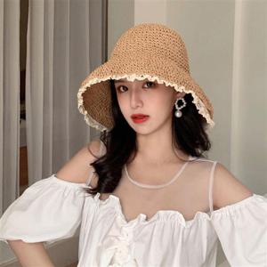 여성여름모자 여자 여름 레이스 밀짚모자 소녀 돌돌이 왕골버킷햇