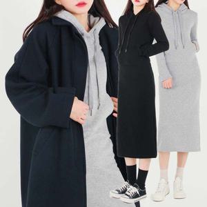 [퍼스트클로] 여성 융 후드 슬림 기모 롱 원피스_F0428