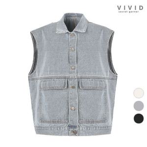 [비비드시크릿가너]VIVID 여성 주머니장식 청 데님 조끼