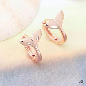 14K 금침 로즈골드 원터치링 고래 꼬리 귀걸이