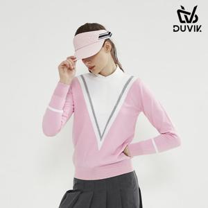 듀빅 여성 면 블럭 V라인 배색 스웨터 DC3WST004PK