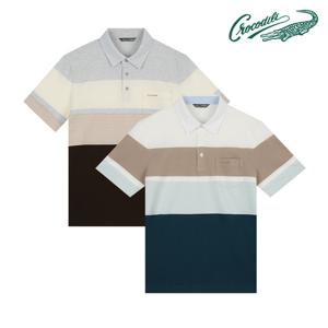 [크로커다일] 면 혼방 피케 스트라이프 카라티 CDAAATS2401