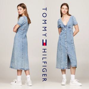 타미힐피거 DW18666-1A5 여자 반팔 데님 v넥 원피스 드레스