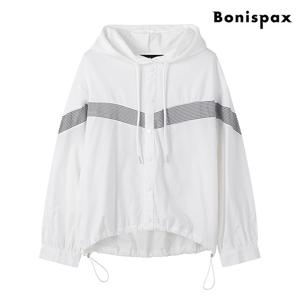 [보니스팍스(여성의류)]스트라이프 후드 배색 페이크 버튼 긴팔 티셔츠 (XO3LW020L0)