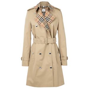 BURBERRY 체크 트리밍 트렌치 코트 8070990 HONEY