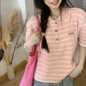 여자여름티 벨롱 단가라 카라 반팔 티셔츠 USD 240303