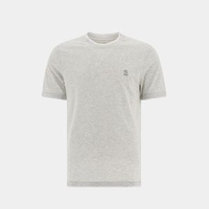 브루넬로쿠치넬리 남성 로고 자수 크루넥 반팔 티셔츠 진주 M0B137444G CKP33