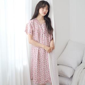 메이플라워 빨간잔꽃 여성 순면 반팔 빅사이즈 잠옷 원피스