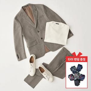 [맨잇슈트][르메스트] 베이지 투톤 캐주얼 스트레치 간절기 셋업 정장 + 타이증정