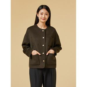 [자주]카키 여 라운드넥 핸드메이드 숏 자켓 J102401022