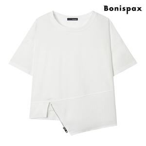 [보니스팍스(여성의류)]심플 지퍼 포인트 언발 티셔츠 (XP1LW016L0)