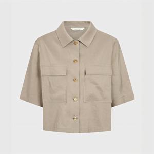 [캐리스노트]24년 봄 여름 데일리룩 셔츠카라 아웃포켓 숏 블라우스 카키베이지 CN4MBL402-G