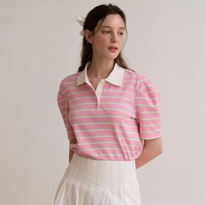 Stripe collar puff top - Pink [BE25HSTP008]