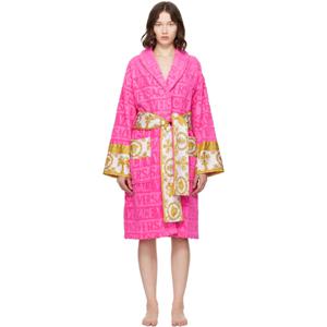 25 FW 베르사체 여성 핑크 아이 러브 바로크 바스 가운 252404F077006