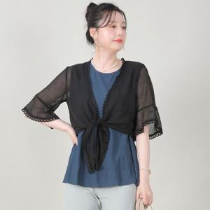 애비뉴투지 엄마옷 쉬폰 시스루 레이스 트리밍 여름 리본 숏 가디건 J07503