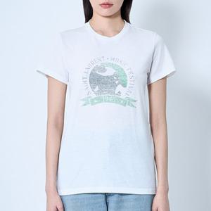 25 FW 생로랑 빈티지 그래픽 로고 모티프 코튼 반팔 티셔츠 화이트 817047 Y37YJ 9010