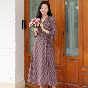 [시크라인]다이아 블러썸 패턴 셔링 랩 원피스 빅사이즈/나들이룩/모임룩