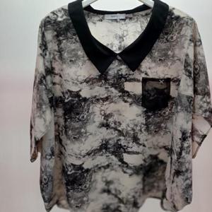 Destijl HC06 팔뚝품편한 믹스카라 반팔 가오리 쉬폰 블라우스 D2523bl50B1