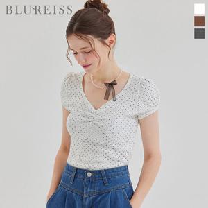 도트 셔링 캡퍼프 소매 티셔츠_BI5M1TS1530