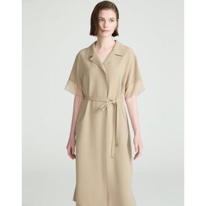 닥스 여성 25FW 베이지 오간자배색반팔 셔츠형 원피스 DLDR5C711I2