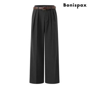 [보니스팍스(여성의류)]핀턱 벨티드 와이드 롱 팬츠  XP3TA004L0