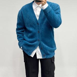 [바쏘옴므]25FW 남성 블루 퍼 브이넥 하프 가디건 WSZ3-WA02-ABU
