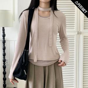 [올리비에스클로젯] [스카프SET]여리핏 단가라 골지티셔츠_O2509TS175C