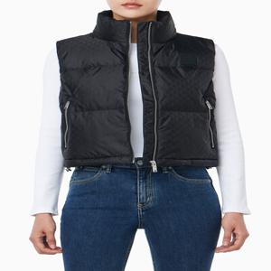 여성 AOP 로고 자카드 푸퍼 다운 패딩 베스트 44D538G-UB1 44D538GUB1