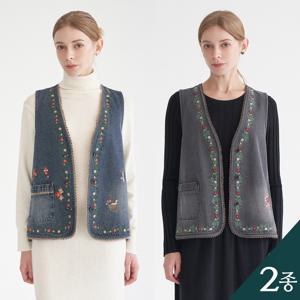 [론칭가 59800원][La RACEE] 라라쎄 자수 데님 베스트 2종